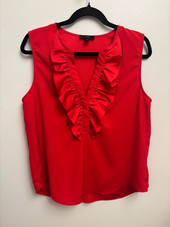 J. Crew Tops - J.Crew Sleeveless Red V-Neck Ruffle Blouse Shell Top Medium